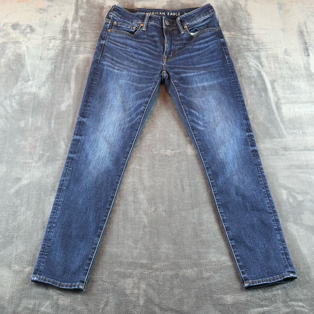 American Eagle Men's Jeans Size 28X30 Athletic Skinny Dark‎ Wash Whiskered